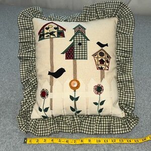 Cottage Country Throw Pillow Farmhouse Rustic Ruffle Birdhouse Floral Birds